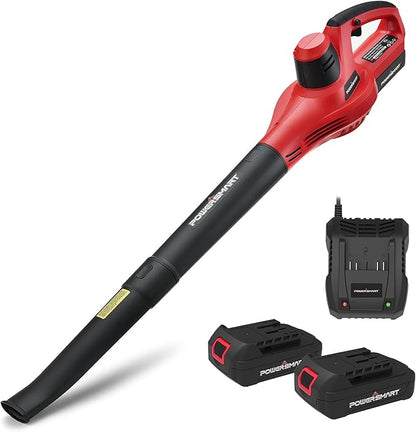 PowerSmart 20V Cordless Leaf Blower with 2 Batteries and Charger, Lightweight & Small Blowers for Benches, Gutters, Lawns (PS76101A), 2024 Version
