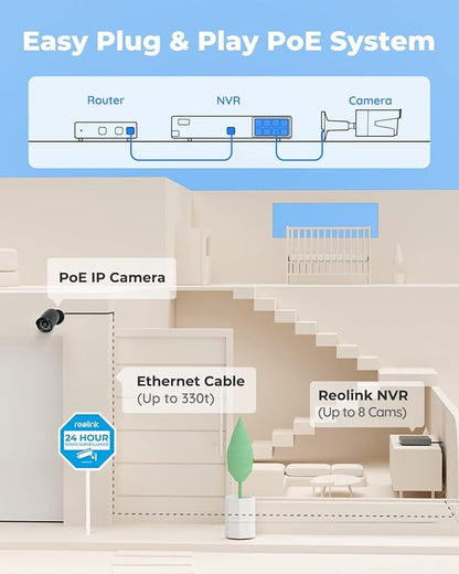 REOLINK 8CH 5MP PoE Security Camera System, 4pcs Wired PoE IP Cameras Outdoor with Person/Pet/Vehicle Detection, 4K 8CH NVR with 2TB HDD for 24-7 Recording, RLK8-410B4-5MP Black