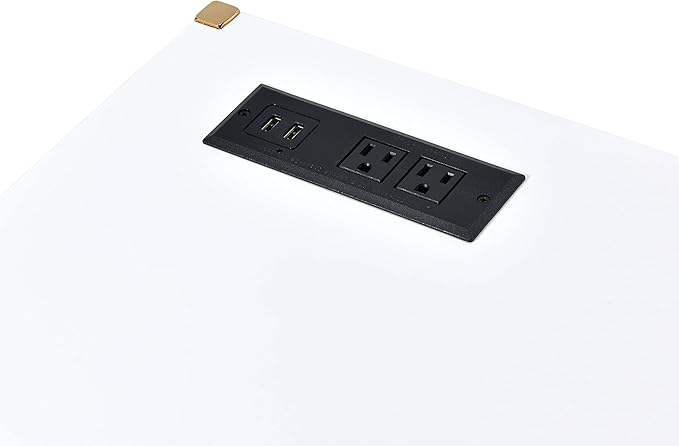 Acme Midriaks Wooden Top Writing Desk with USB Port in White and Gold
