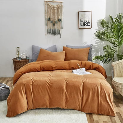 Wellboo Pumpkin Velvet Comforter Set California King Solid Rust Flannel Bedding Comforters Cal King Women Girls Plain Burnt Orange Fluffy Quilts Modern Terracotta Aesthetic Quilts Caramel Plush Bed