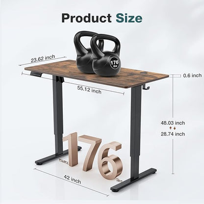 Sweetcrispy 55 x 24in Adjustable Height Electric Standing Computer Home Office Desk Ergonomic Workstation with 3 Memory Controller, 55"x24", Rustic Brown+Black