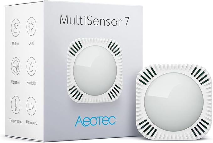 Aeotec MultiSensor 7, 6-in-1 Zwave Sensors Contains Monitor Motion, Temperature, Light, Humidity, UV, and Vibration, Z-Wave Plus, Gen7, S2, SmartStart Enabled, Compatible with Zwave Hub Smartthings