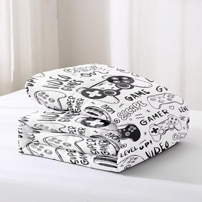 Gaming Comforter for Boys Teens,Game Bedding Sets Queen,Kids Gamer Comforter Set,Video Game Bedroom Decor,Gamepad Controller Duvet Insert All Season 3 Piece 1 Comforter and 2 Pillowcases