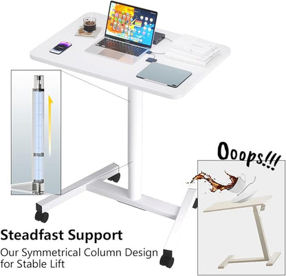 Rolling Desk with Adjustable Height, Sit-to-Stand Desk with Lockable Wheels, 28-Inch Rolling Standing Mobile Desk Cart for Home Office Classroom (White)