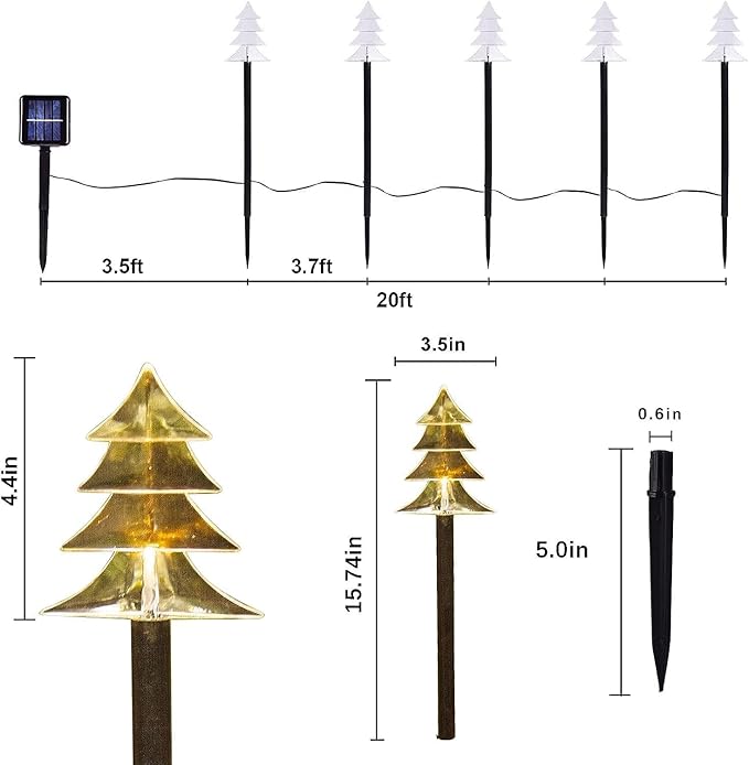 ILLUMINEW Christmas Solar Pathway Lights, Set of 10 Waterproof Landscape Christmas Lights, Stake Christmas Decorations, LED Lights for Yard Lawn Patio Walkway Decor (10PCS-Warm White-Tree)