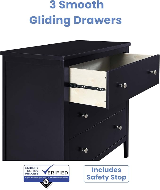 Delta Children Campbell 3 Drawer Dresser, Midnight Grey