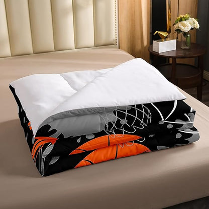 Basketball Bedding Set Tie Dye Down Comforter Passionate Sports Games Comforter Set for Kids Boys Man Jumping Up Shooting Action Quilt Set with 1 Comforter and 2 Pillow Cases Full Size Orange Black