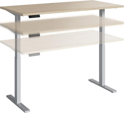Bush Business Furniture Move 60 Series 60W x 30D Electric in Natural Elm with Silver Base, Ergonomic Sit-Stand Computer Table for Home and Professional Office