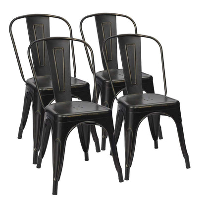 Furmax Metal Dining Chair Indoor Outdoor Use Stackable Chic Side Classic Trattoria Metal Chairs Set of 4 for Kitchen, Dining Room, Bistro and Cafe (Distressed White)
