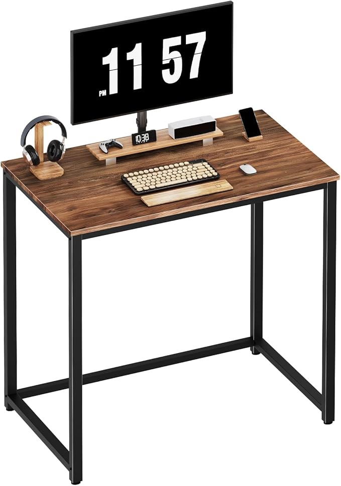 SINPAID Small Computer Desk 31.5 inches Desk for Small Spaces Sturdy Home Office Desk Modern Gaming Desk Study Writing Laptop Table, Brown