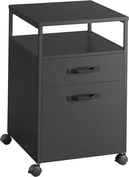 VASAGLE File Cabinet, Mobile Filing Cabinet with Wheels, 2 Drawers, Open Shelf, for A4, Letter Size, Hanging File Folders, Ink Black UOFC071B16