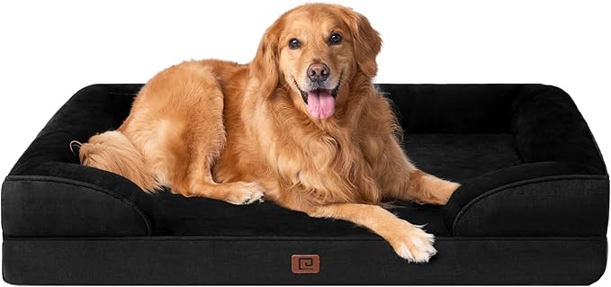 EHEYCIGA Orthopedic Dog Beds for Large Dogs, Waterproof Memory Foam Large Dog Bed with Sides, Non-Slip Bottom and Egg-Crate Foam Large Dog Couch Bed with Washable Removable Cover, Black