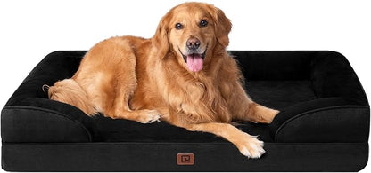 EHEYCIGA Orthopedic Dog Beds for Large Dogs, Waterproof Memory Foam Large Dog Bed with Sides, Non-Slip Bottom and Egg-Crate Foam Large Dog Couch Bed with Washable Removable Cover, Black