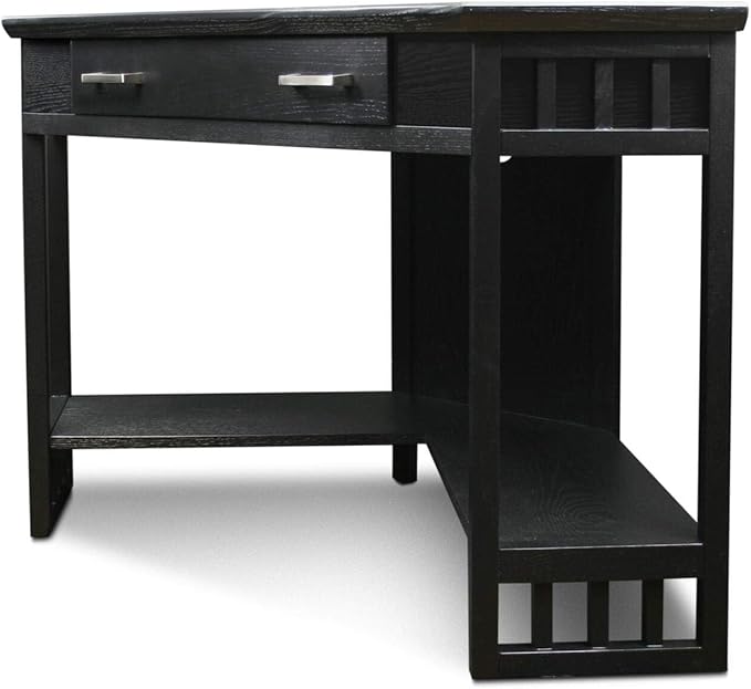 Leick Home 83430 Corner Computer/Writing Desk with Center Keyboard Drawer and Shelf, Black Oak