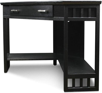Leick Home 83430 Corner Computer/Writing Desk with Center Keyboard Drawer and Shelf, Black Oak