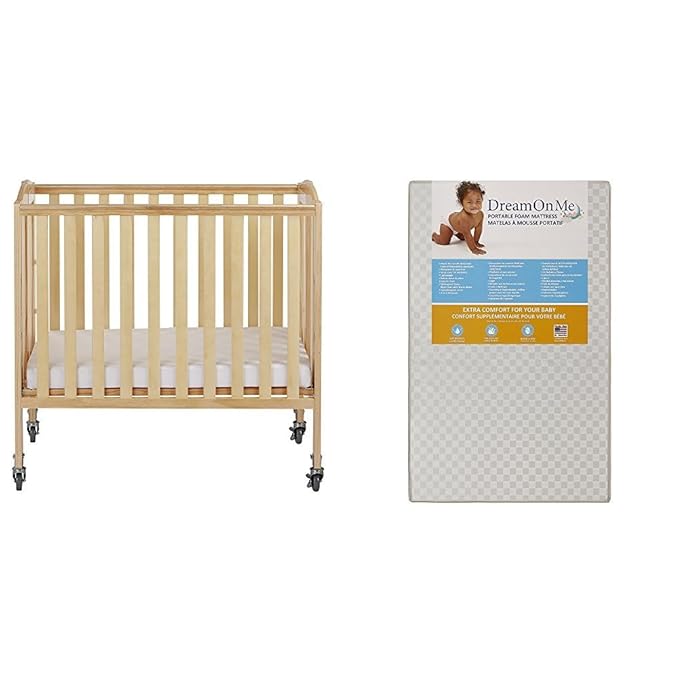 3-in-1 Folding Portable Crib with Dream On Me 3 Portable Crib Mattress, White