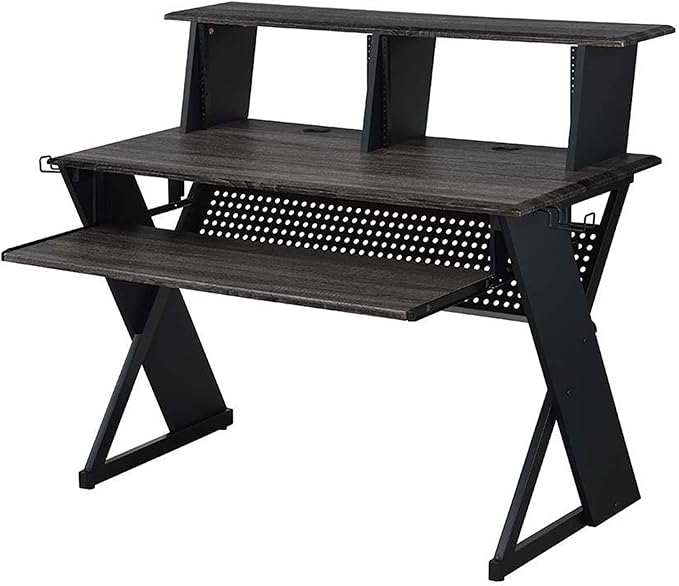 Acme Furniture Rectangular Music Desk Table with Earphone Rack, Black