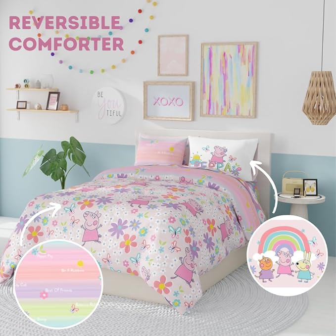 Franco Peppa Pig Kids Bedding Super Soft Comforter and Sheet Set with Sham, 7 Piece Full Size, (Officially Licensed Product)