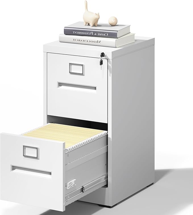 2 Drawer File Cabinet,Metal Filing Cabinets with Lock,White Vertical File Cabinet for Home Office,Heavy Duty Metal Storage Cabinet for A4/Letter/Legal Size File,Assembly Required