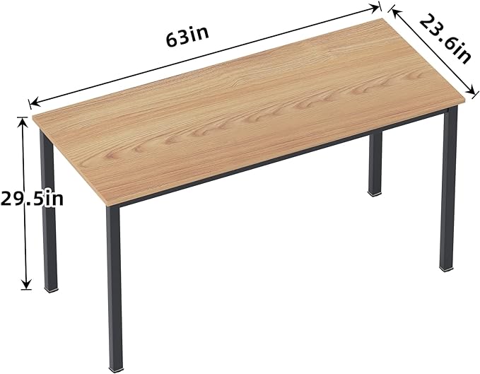 sogesfurniture Computer Desk 63 inches Large Size Office Desk Gaming Desk Computer Table with BIFMA Certification Sturdy Office Desk Writing Desk,Teak with Black Leg BHUS-AC3BB-160