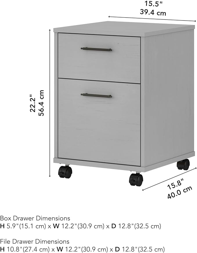 Bush Furniture Key West 2 Drawer Rolling File Cabinet in Cape Cod Gray, Mobile Organization for Home Office, Small Under Desk Storage on Wheels