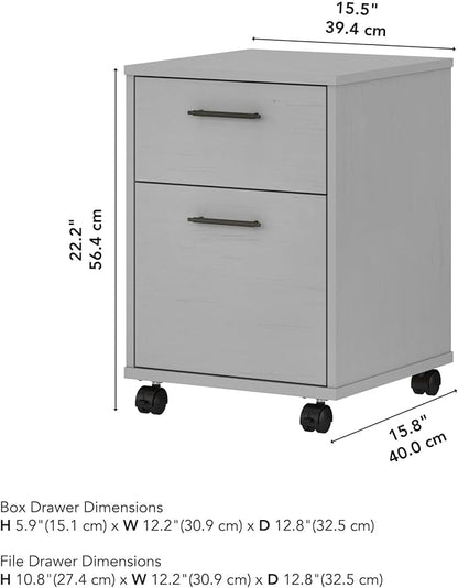 Bush Furniture Key West 2 Drawer Rolling File Cabinet in Cape Cod Gray, Mobile Organization for Home Office, Small Under Desk Storage on Wheels