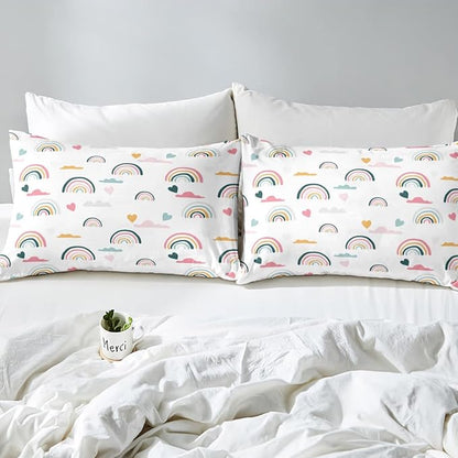 Erosebridal Kids Rainbow Bedding Set, Girly Love Heart Comforter Set Twin Size Cartoon Rainbow Cloud Duvet Sets for Girls Boys Women Bedroom Decor, Soft Microfiber Down Comforter 2 Pieces,Colorful