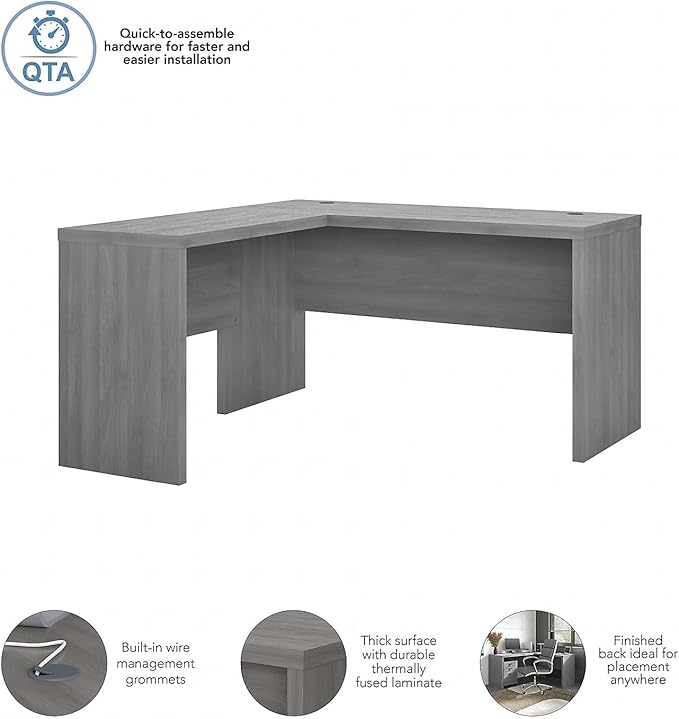 Bush Business Furniture Echo L Shape Desk with Wire Management | Corner Computer Table with Quick-to-Assemble Hardware | Home Office Credenza, 60W, Modern Gray