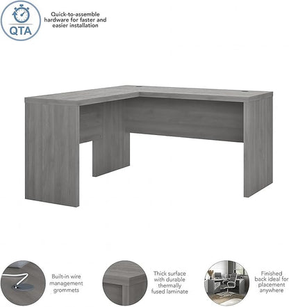Bush Business Furniture Echo L Shape Desk with Wire Management | Corner Computer Table with Quick-to-Assemble Hardware | Home Office Credenza, 60W, Modern Gray