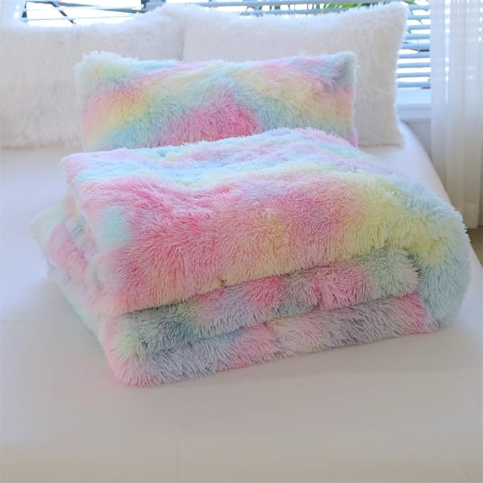 Faux Fur Kids Girls Cow Print Comforter Sets Twin/Full - 3PC Bed Set Warm Comfortable Soft Plush Flannel Velvet Fluffy Fuzzy Bedding（Comforter x 1 Pillowcases x 2）
