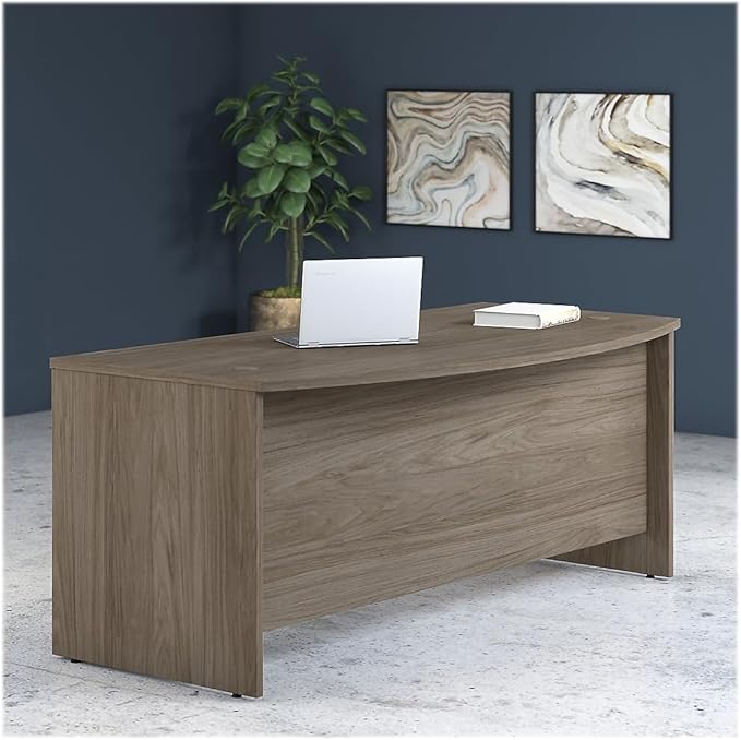 Bush Business Furniture Studio C Bow Front Desk, 72W x 36D, Modern Hickory