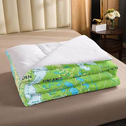 Erosebridal World Map Comforter Set King Size, Blue Ocean Bedding Set for Kids Boys Girls, Map of Various Countries Quilted Duvet Abstract Art Bedding Comforters Breathable Bedroom Decor