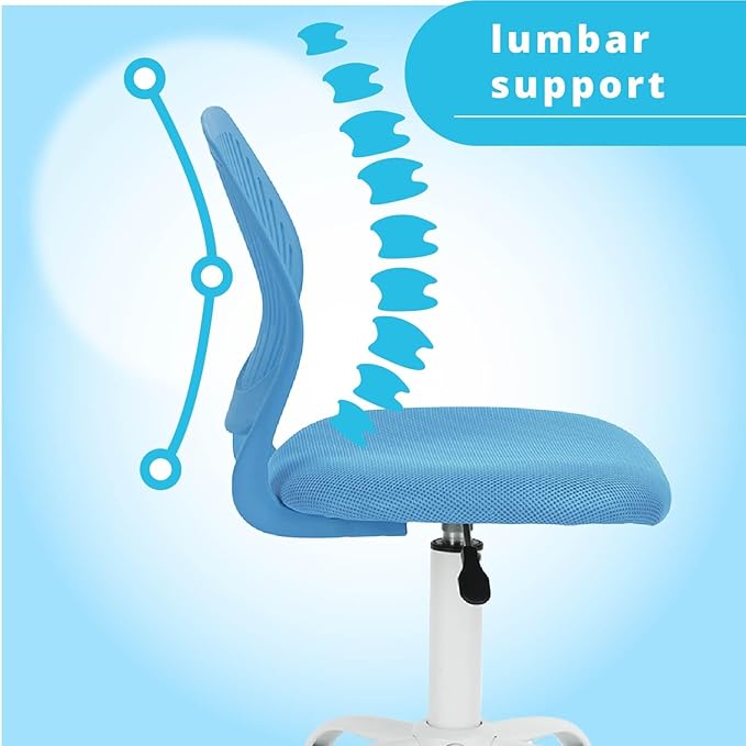 FurnitureR Writing Task Chair 360 Swivel,Low Mid PP Mesh Back Fabric Seat, Height Adjustable, Rolling Castor,W15.7”xD15.2”x H29.5-34.2",Blue