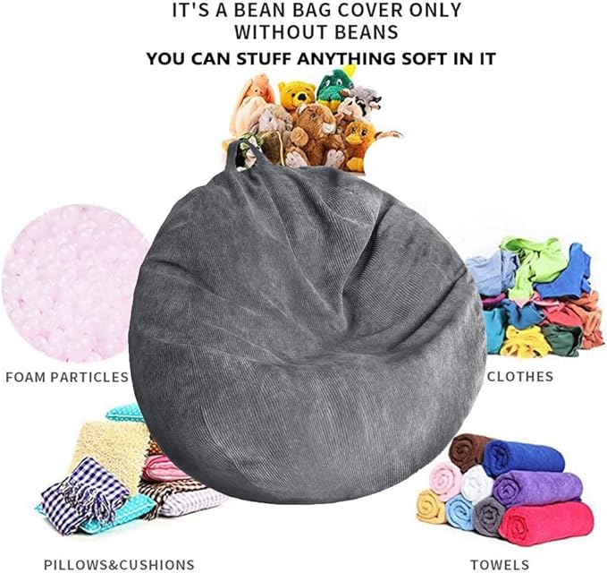 Bean Bag Chair Cover (No Filler) Stuffed Animal Storage Bean Bag Cover Pets Dogs/Cats Lazy Beds. Washable Ultra Soft Corduroy Stuffed for Organizing Plush Toys or Textile, Sack Bean Bag