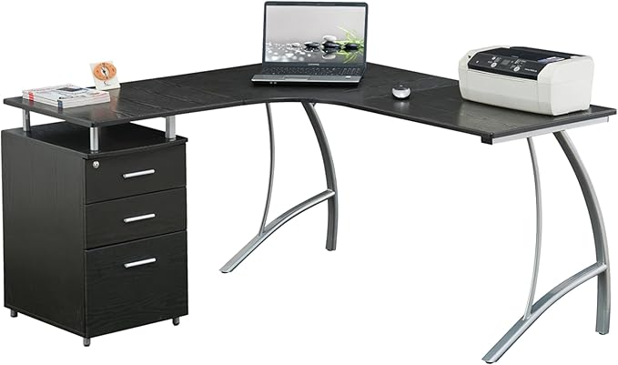 Techni Mobili Modern Computer File Cabinet and Storage L-Shaped Desk, Espresso