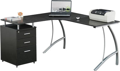 Techni Mobili Modern Computer File Cabinet and Storage L-Shaped Desk, Espresso