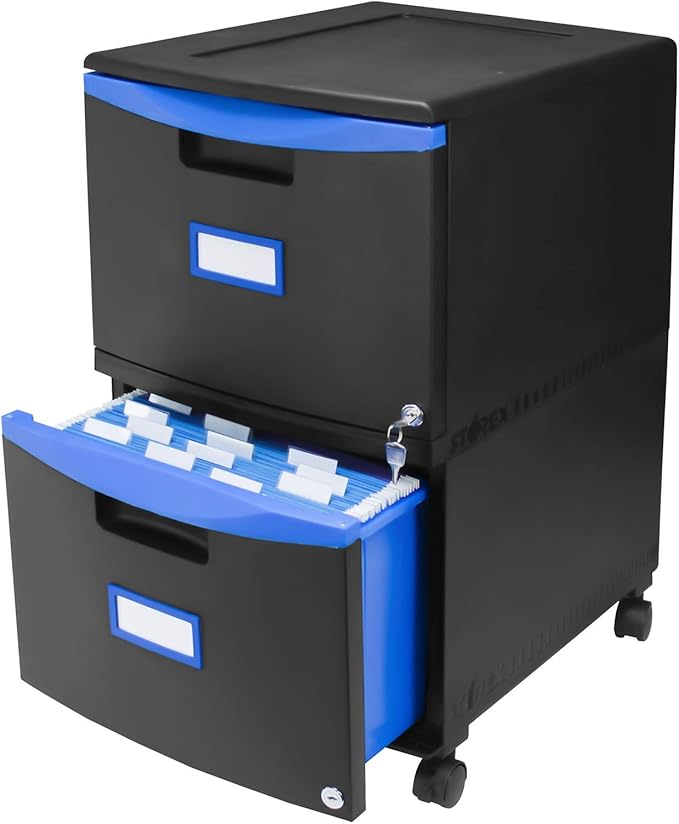 Storex 61314A01C File Cabinet, 1-Pack, Black/Blue