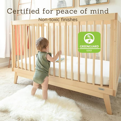 dadada Baby Soho 3-in-1 Convertible Crib to Toddler Bed – Wooden Crib Made in Italy, GREENGUARD Gold Certified Small Baby Crib – Baby-Safe Finish, Modern Design (Natural)