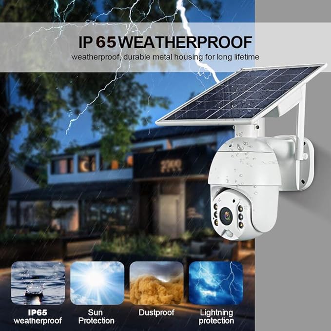 100% Wire-Free Wireless Rechargeable Battery Solar Powered Outdoor 1080P Pan Tilt WiFi Security Camera PIR Motion Recording Two-Way Audio IP65 Weatherproof Night Vision Built-in SD Slot