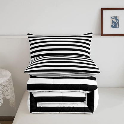 Striped Comforter Set Black and White Stripe Bedding Set King Kids Boys Girls Women Men Farmhouse Ticking Stripes Duvet Set Modern Geometric Lines Adults Abstract Gothic Home Decor Soft Reversible