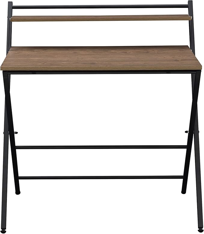 33" Foldable Computer, Space-Saving Compact Writing Desk, Folding Tray Mobile Workstation with Adjustable Levels Pads, Brown