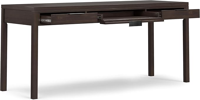 SIMPLIHOME Hollander SOLID WOOD Contemporary Modern Wide Office Desk, Writing, Workstation and Study Table, 72 inch, Warm Walnut Brown