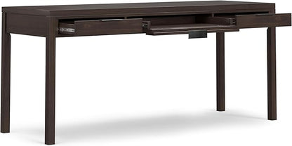 SIMPLIHOME Hollander SOLID WOOD Contemporary Modern Wide Office Desk, Writing, Workstation and Study Table, 72 inch, Warm Walnut Brown