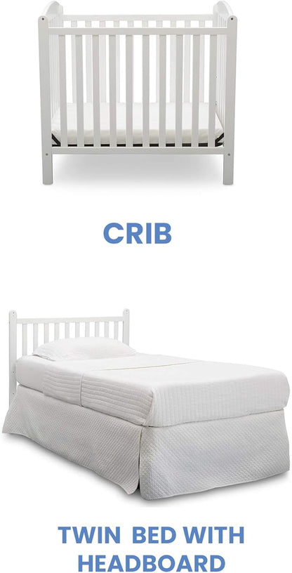 Delta Children Emery Mini Convertible Baby Crib with 2.75-inch Mattress, Bianca White