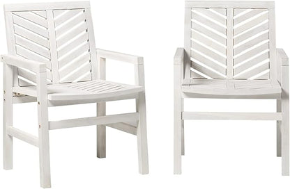 Walker Edison AZWC2VINWW Avalon Chevron Solid Acacia Wood Outdoor Chair, White Wash