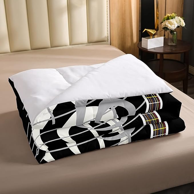 Erosebridal Paino Keys Bedding Set Full Size Musical Notes Comforter Set Guitar Rock Music Bedding Comforter for Kids Boys Teens Men Retro Black White Grey Down Comforter Bedroom Decor 3 Piece