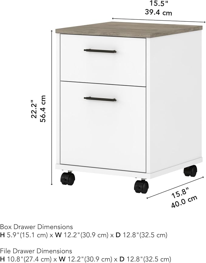 Bush KWF116G2W-03 2-Drawer Mobile File Cabinet Ltr/Lgl Shiplap Gray/Pure White 15.51-Inch