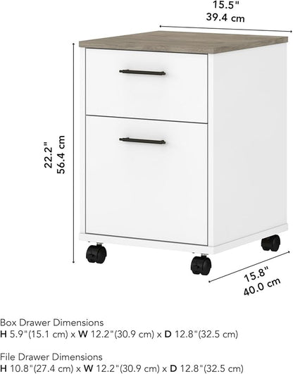 Bush KWF116G2W-03 2-Drawer Mobile File Cabinet Ltr/Lgl Shiplap Gray/Pure White 15.51-Inch
