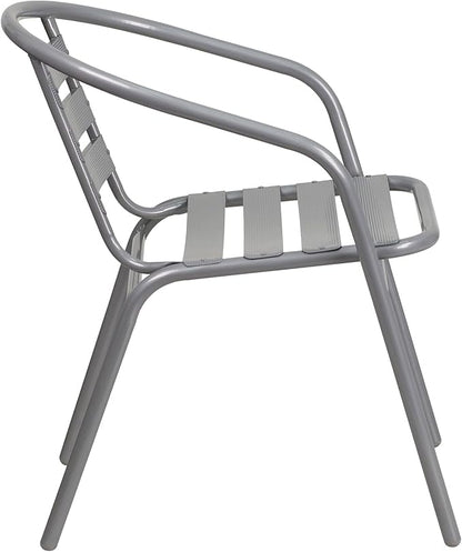 Flash Furniture Lila 31.5'' Square Glass Table with 4 Metal Aluminum Slat Stack Chairs, Silver