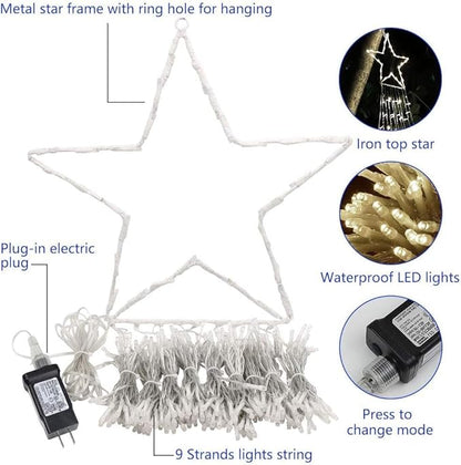 PUHONG Christmas Decoration Star Lights Outdoor,320 LED 16.4Ft Christmas String Lights[8 Modes & Waterproof] for Halloween Xmas New Year Holiday(Iron) (White)